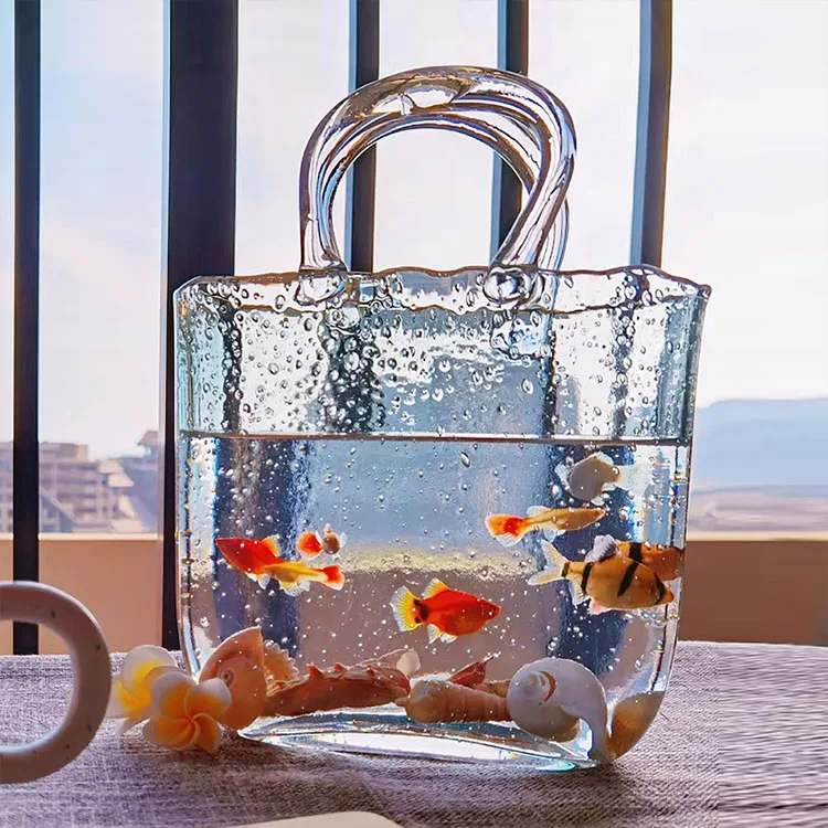 New bag-style vase tote basket flower arrangement living room desktop home decoration Vase Glass Fish Tank