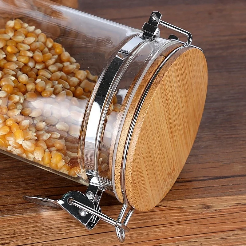 Wholesale Sealed Storage Glass Canister Airtight Storage Jar with Bamboo Lid Kitchen Pantry Container for Spaghetti Pasta
