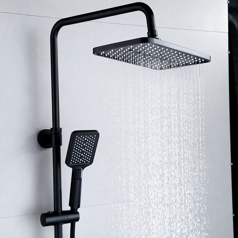 Modern Intelligent Water Saving Shower Faucet Black Bathroom Wall Mounted Thermostatic Rain Shower Set