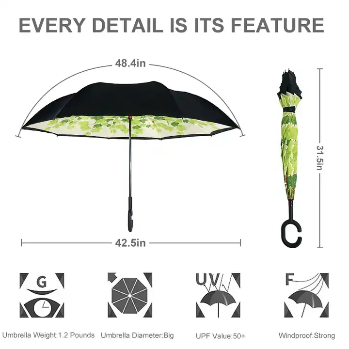 inverse car Umbrella with logo prints Custom Double Layer Inside Out C Shape Handle design inverted Folding Reverse Umbrella
