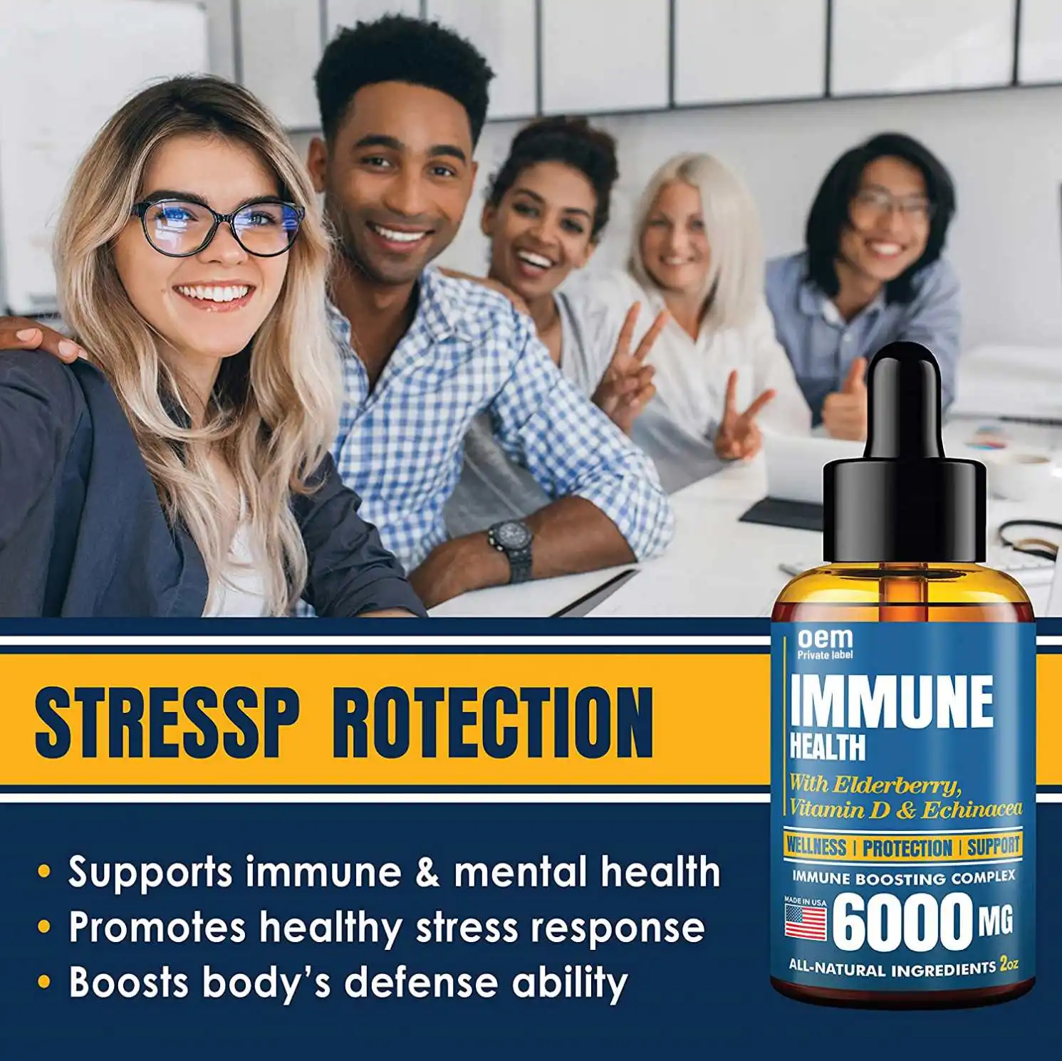 Immune Booster Supplements Elderberry Zinc Vitamin 6-in-1 Liquid Multivitamin Supplement Vitamin D3 and Vitamin C Immunity Drops