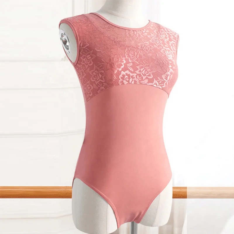 Lace Round-Neck Ballet Dance Leotardas For Women Girls Gymnastics Professional Practice Bodysuit Adult Ballerina Stage Clothes