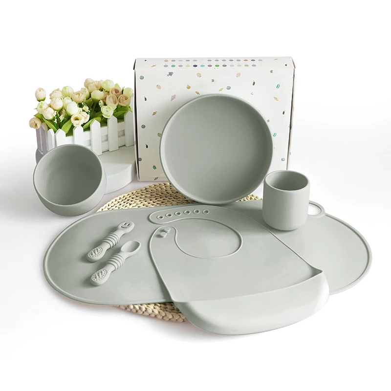Professional Quality Silicone Toddler Tableware Set Food Grade Bpa Free Baby Feeding Silicone Dinnerware Cutlery Sets
