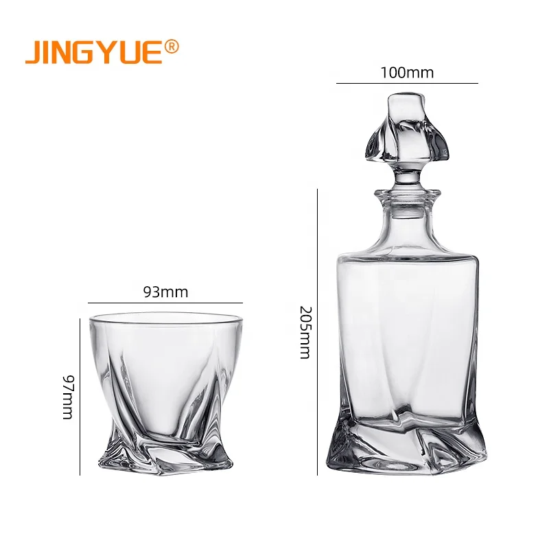 Engraved Twisted Whiskey Glasses  Liquor Decanter Set Luxury With Stones Gift Set Wooden Box