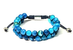 8 мм Синий Полосатый Агат двухрядный мужской браслет популярный женский тканый Регулируемый двухслойный браслет из бисера