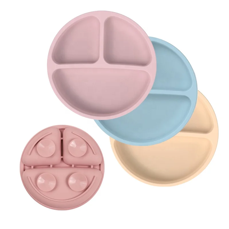 Custom Logo Baby Silicone Suction Plate Divided Unbreakable Baby Feeding Plate Baby Food Bowl For Toddler