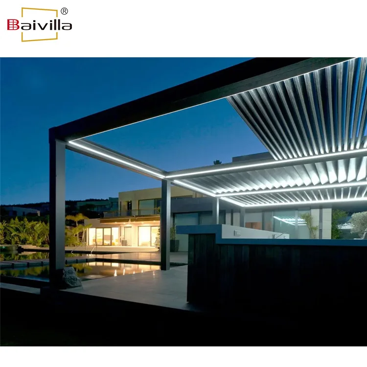 Luxury modern outdoor electric retractable louvered roof metal aluminium gazebo pavilion aluminum alloy bioclimatic pergolas