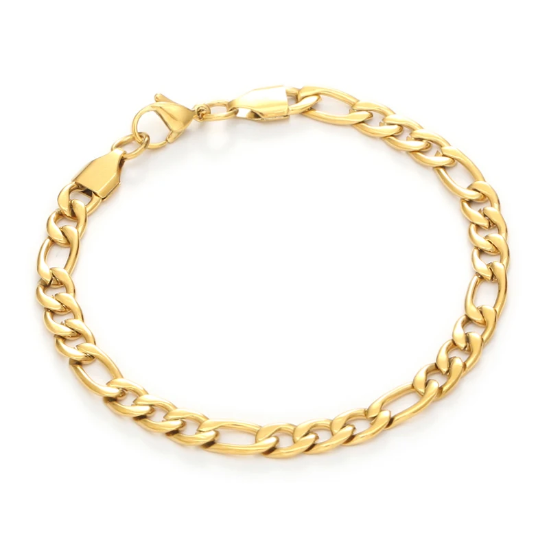 Hot Sale Custom Figaro Chain Bracelet 18K Gold Plated Stainless Steel Stacking Bracelets Minimalist Jewelry