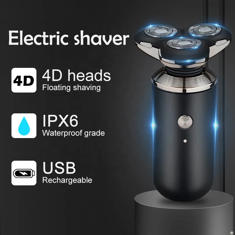 5 in 1 Men Rechargeable Mini Electric Shaver Electric Shaving Beard Machine Razor Strong floating 3 heads Portable Black