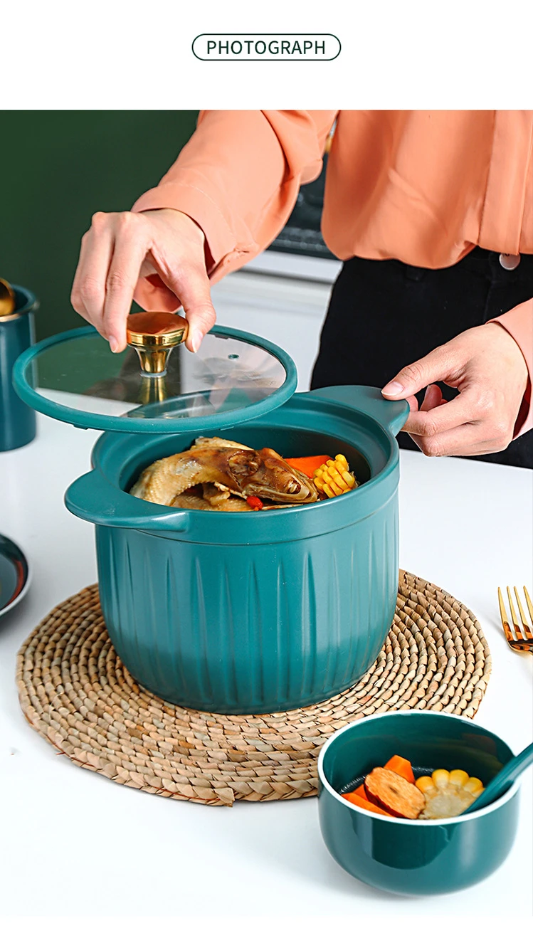
Nordic Simple Ceramic Casserole Creative Household Casserole Ceramic Stockpot Soup Porridge Pot High Temperature Resistant 