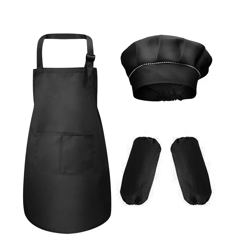 Sleeveless Bib Aprons Set Made Of Poly Cotton Chef Kids Apron With Hat For Bakery Paint Use Gardening Use