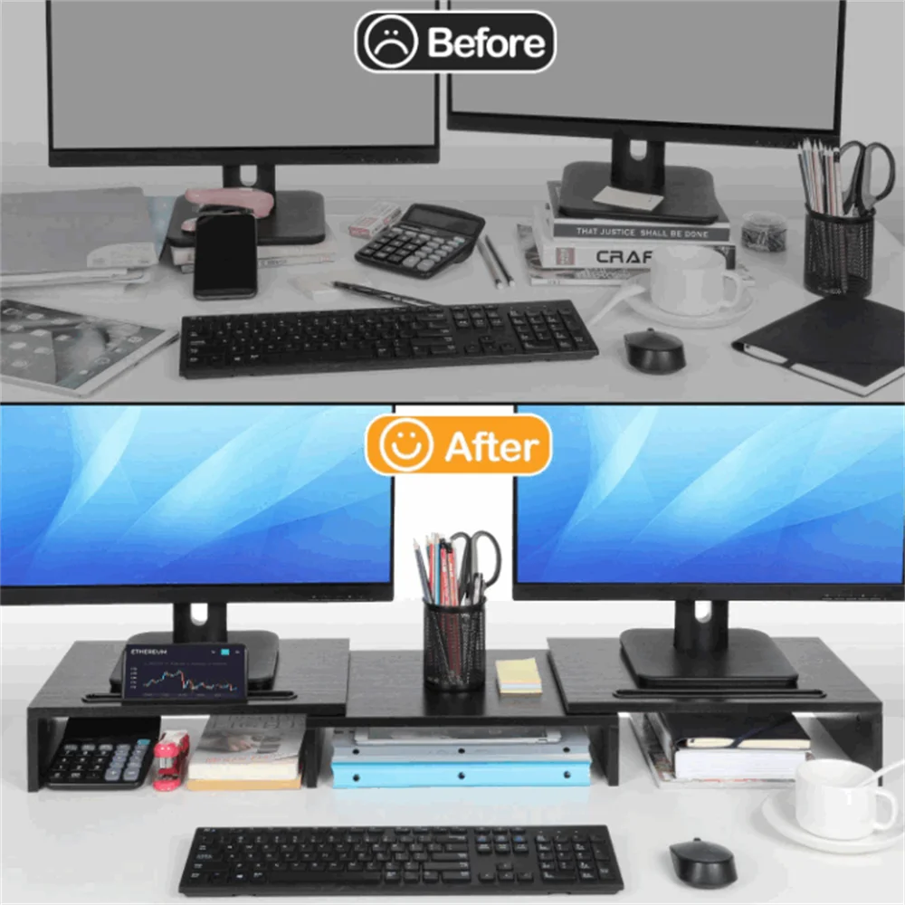 Adjustable Multifunctional Computer Monitor Stand Desktop Organizer Stand Dual Monitor Stand Riser