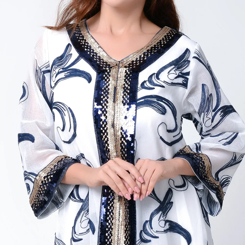  AB003 Блестящий вышитый халат Abaya Дубай мусульманский Средний Восток мусульманская женская одежда