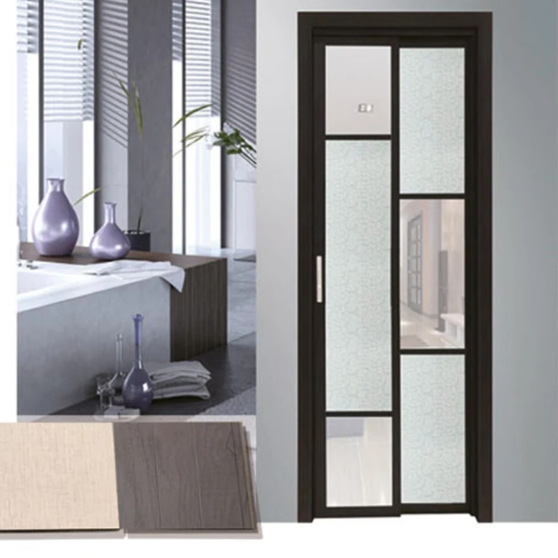 JBDhome French Customized Modern Design Aluminum Double Tempered Glass Sliding Bathroom PD Door