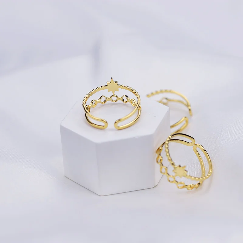 New Fashion Customized Jewelry 18K Gold Plated Stainless Steel Double Layer Finger Ring For Women
