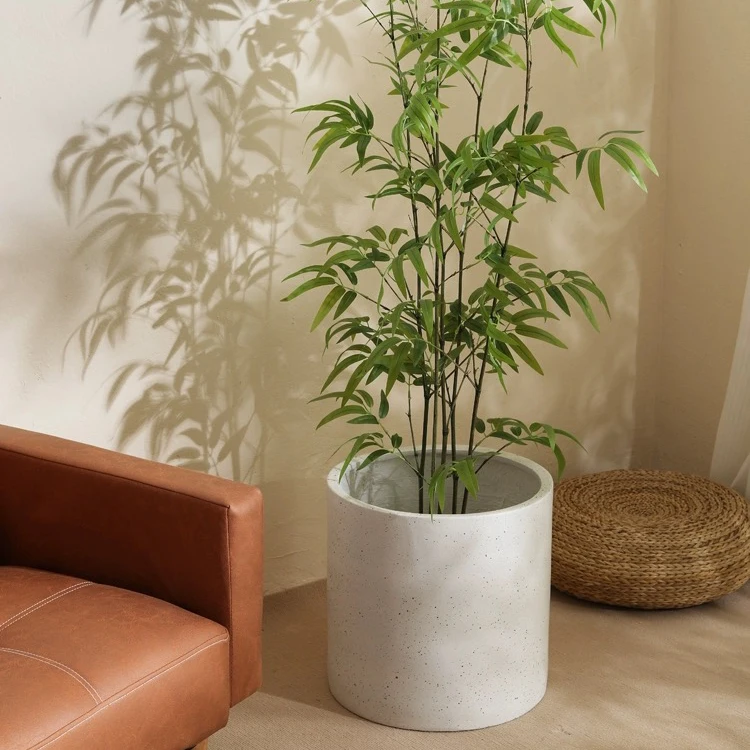 High quality floor decoration cylinder fiber clay pot garden pots outdoor planters flower pot