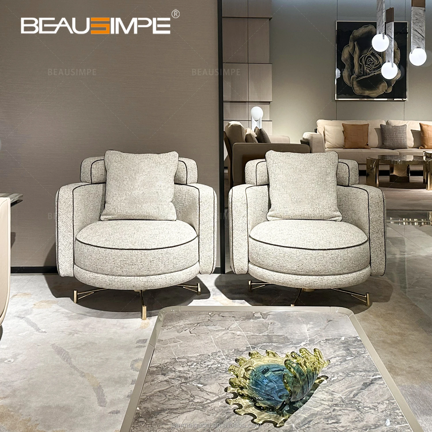 Italian Khamma Armchair Modern High End Bedroom Living Room Furniture Stainless Steel Rotating Chair Light Luxury Lounge Chair