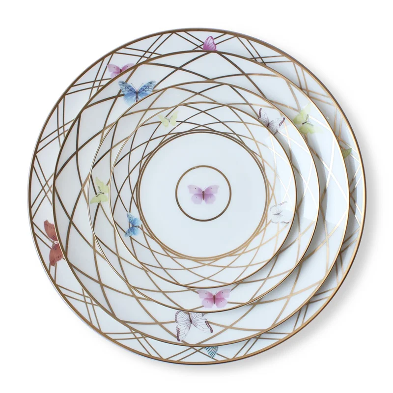 Dishwasher report rest ceramic dinner were plate set Strengthen porcelain charger dinner plate with gold rim