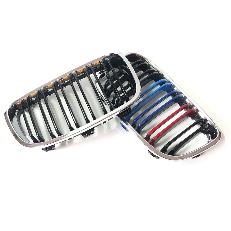 Car Front Bumper Kidney Grill Double Slat Chrome M Design Grille For Bmw 1Series F20 F21 2012 2013 2014 Dual Bar Car Accessories