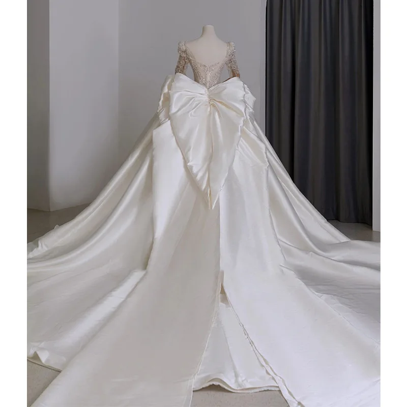 Luxurious Satin  Wedding Dresses Sequin Beaded Long Sleeve Wedding Dresses Super Plus Size 2024 New Wedding Dresses