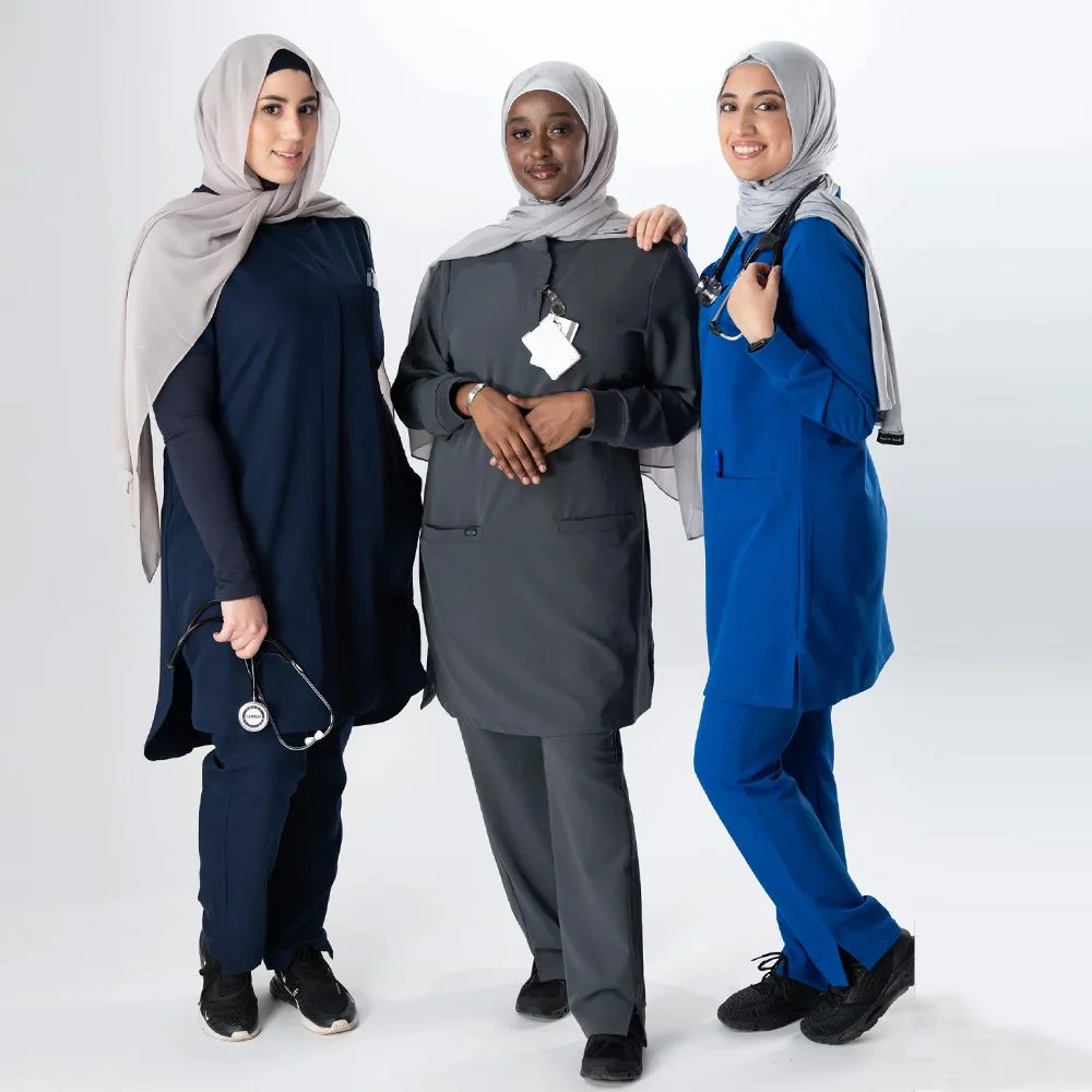 High Quality Islamic Doctor Muslim Middle East 4 way Stretch Custom Straight-leg Arabia Pants Uniforms Hospital Nurse Scrubs Set