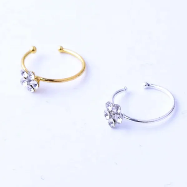 925 Sterling Silver Sparkly Small Thin Flower Clear Crystal Nose Ring Stud Hoop for  girl women