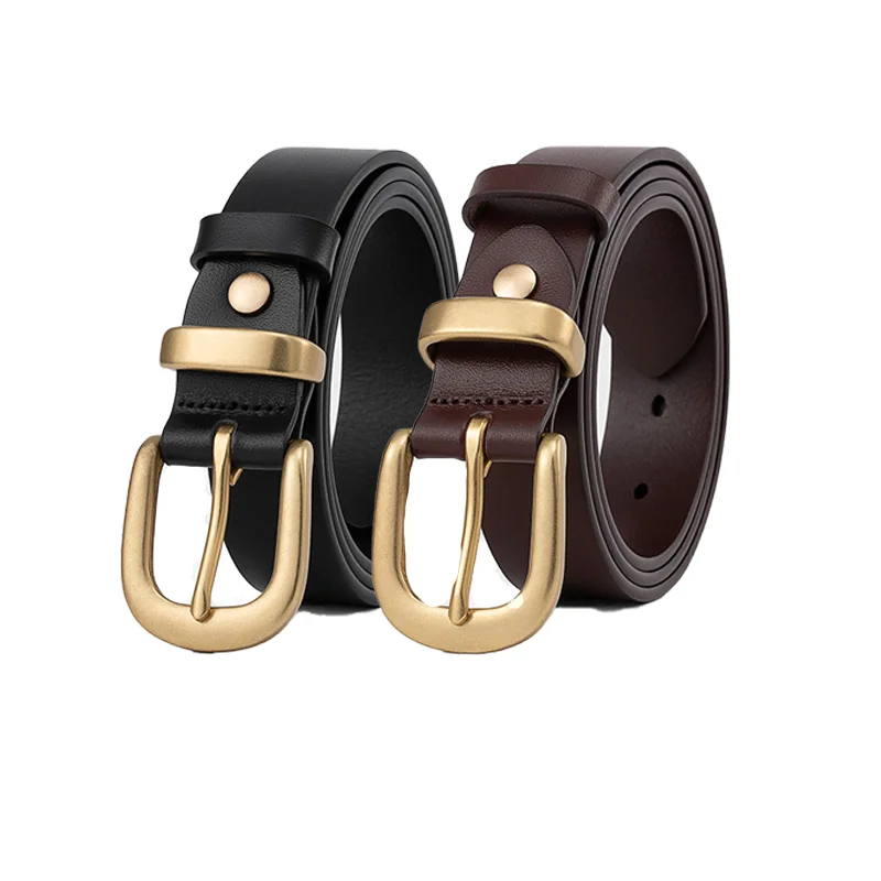 Hot selling new custom head layer cowhide simple copper pin buckle genuine leather ladies hundred matching trim belt