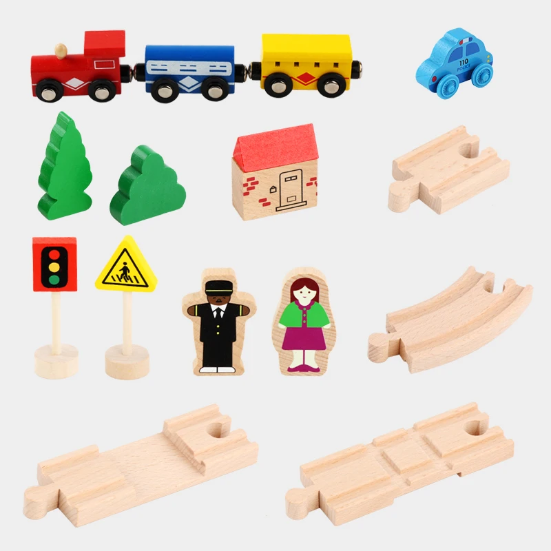 High Quality 32Pcs Wooden Train Set with Wood train and car,Excellent Wooden Urban Rail Transit Educational Toys for Kids