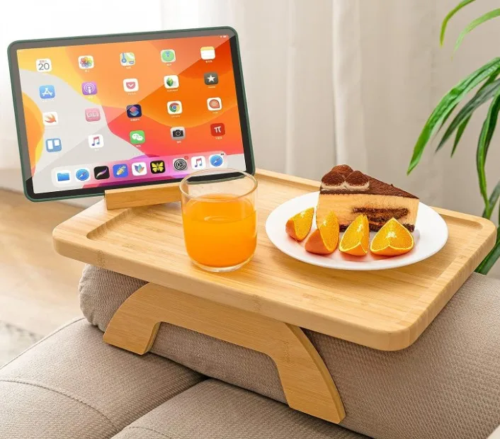 Wood Bamboo Couch Arm Tray Table Portable Table Bamboo Tray Sofa Table For Wide Couches Sofa Armrest Tray