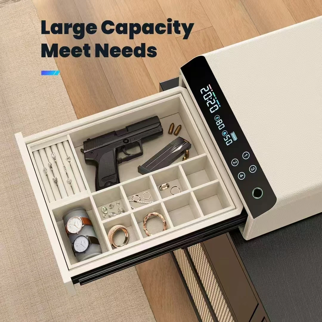 Best-seller Leather Drawers Sliding High End Anti-theft Fingerprint Smart Touch Screen Jewelry Box Supplies Safe Box