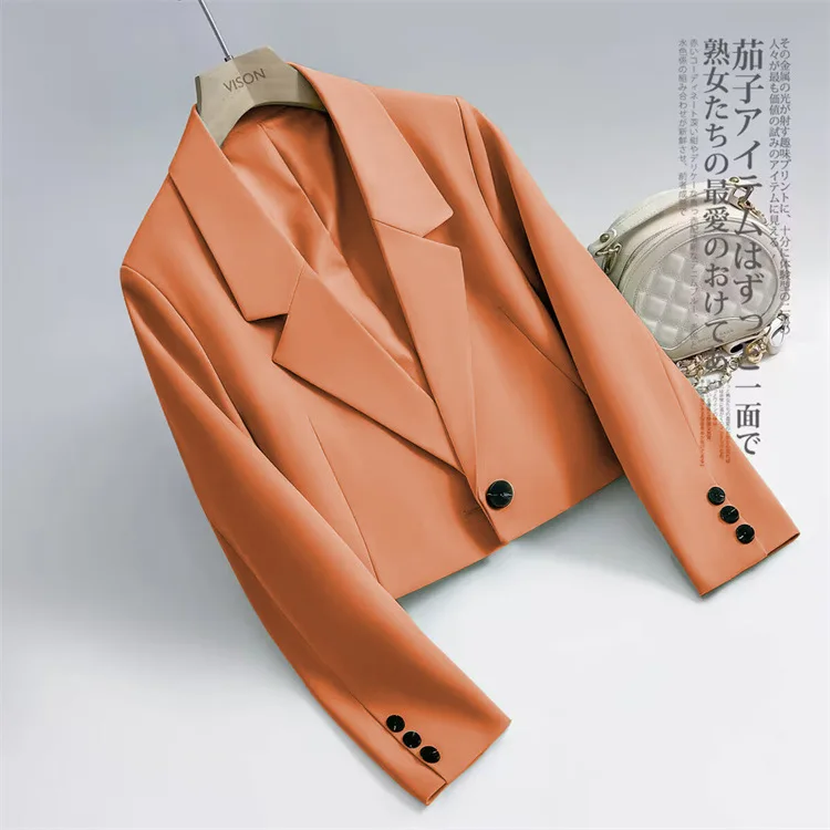 Korea Fashion Lady Slim Fashion Jacket Single Button Lapel Collar Blazer Top New Women Solid Casual Suit Coat