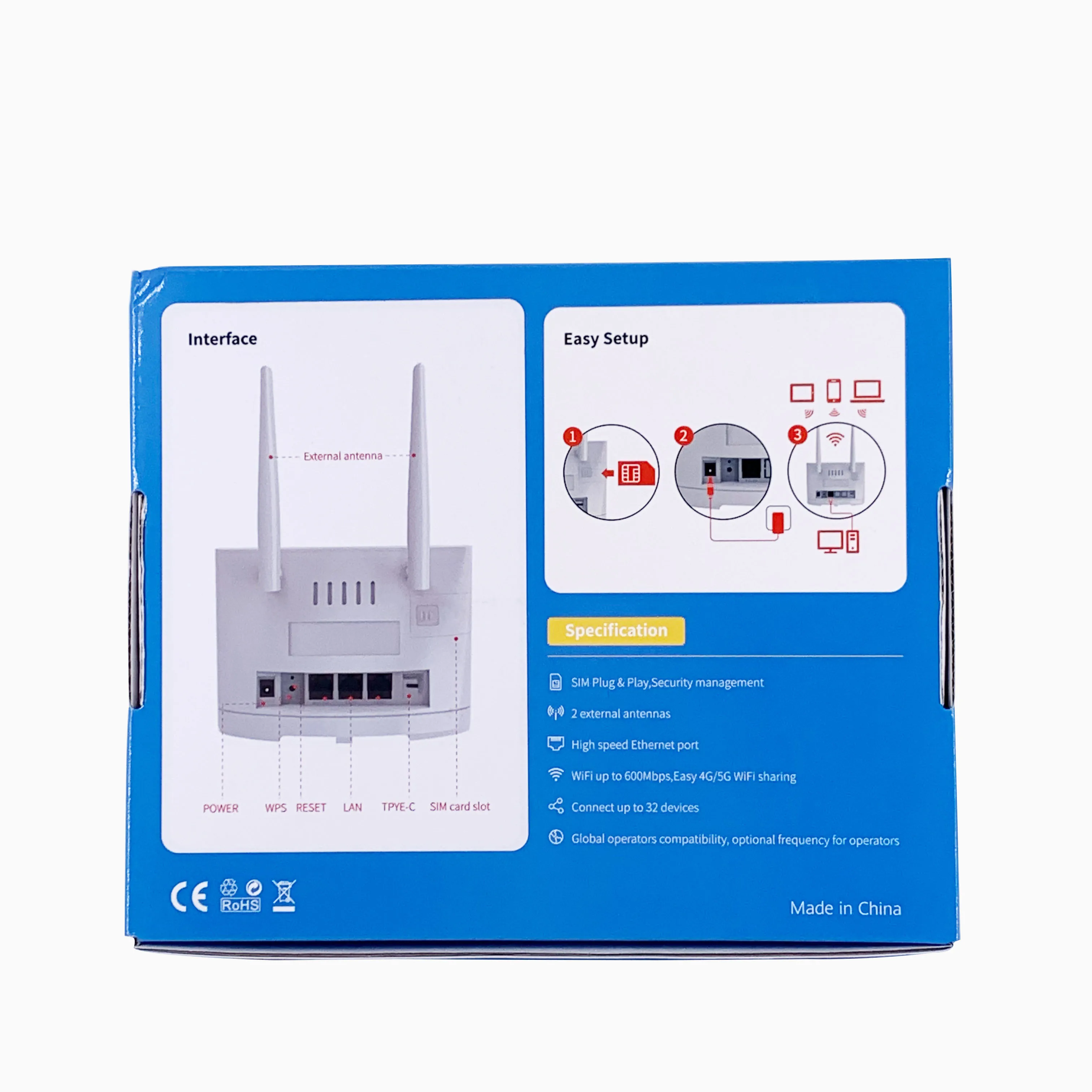 T-elek 2.4G CAT4 CPE Wifi6 Sim Card Router 4G LTE Wi-Fi Modem 300mbps Max. LAN Data Rate Firewall Function Home Outdoor Use
