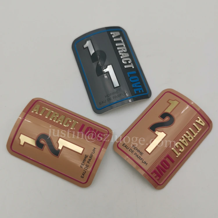 custom permanent waterproof 3d aluminium label stickers for perfume bottle luxury self adhesive printing brand metal logo