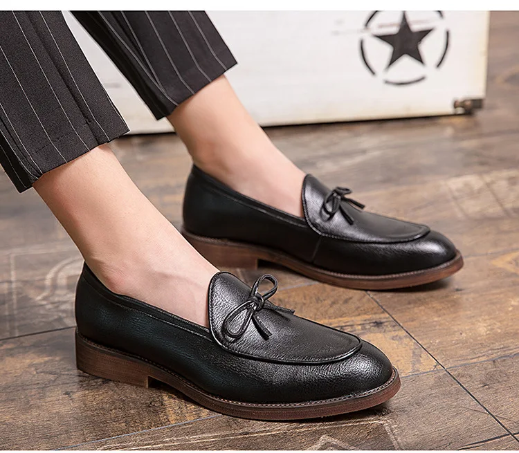 Leather Dress Men Shoes Slip On Italy Retro Business Wedding Formal Flats Shoes For Men