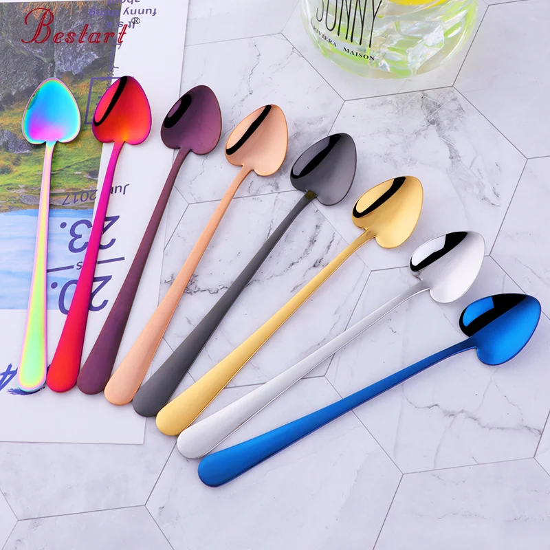 2021 Hot Sale Cute Cupping Long Gold 304 Stainless Steel Metal Dessert Tea Coffee Stirring Spoon