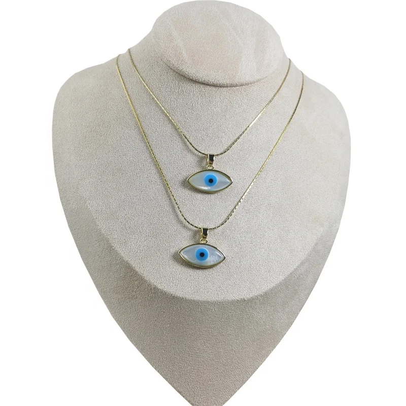 New Girl jewelry simple evil eye necklace plated 18K gold mother of pearl charm pendant women
