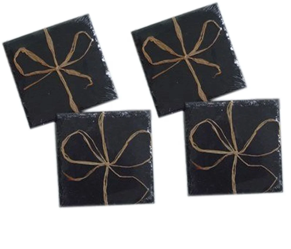 2022 Latest Design Best Selling Wholesale Round Black Natural Slate Custom Cup Coaster With Cork Mats