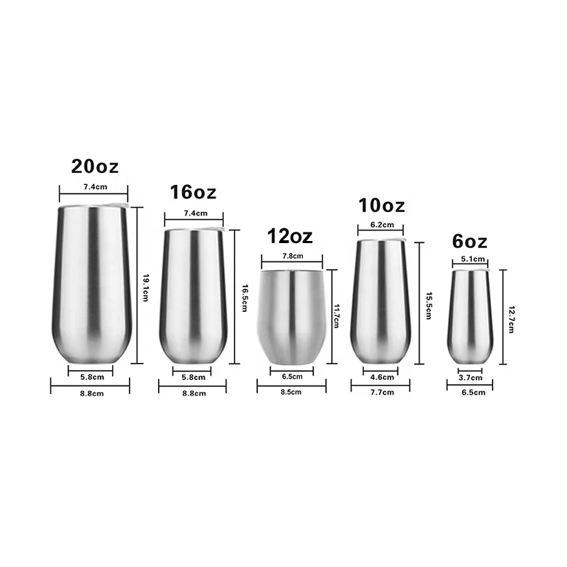 Customized Logo 10oz Wine Tumbler Thermos with Lid Stainless Steel Flute Tumbler Stemless 6oz Champagne Tumbler
