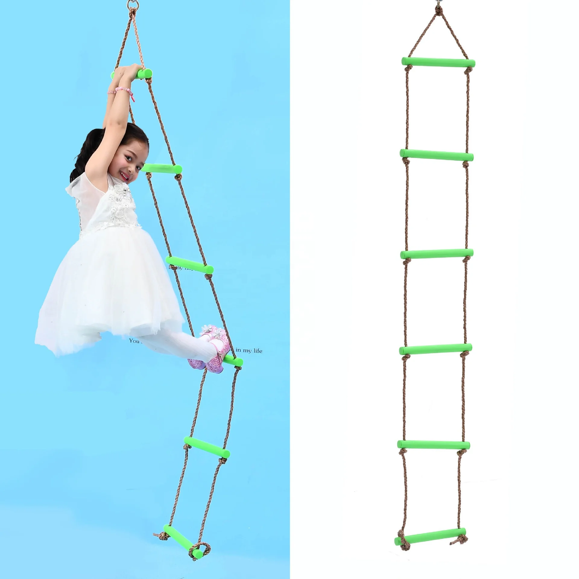  Playground Swingset Climbing Rope Kids Wooden Swing Hanging Ladders for Tree House Play Set