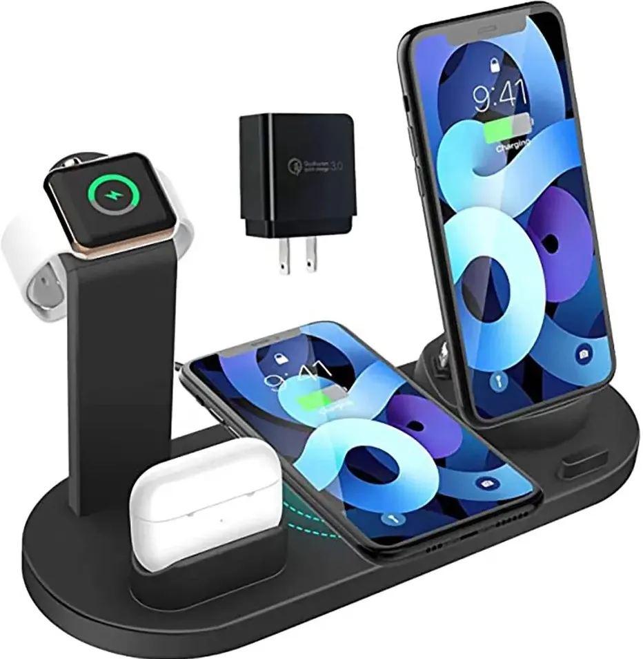Best Seller On Alibaba Most Sold Product Fast Qi Charging for AirPods IWatch Phone 6 in 1 Wireless Charger Stand 15W