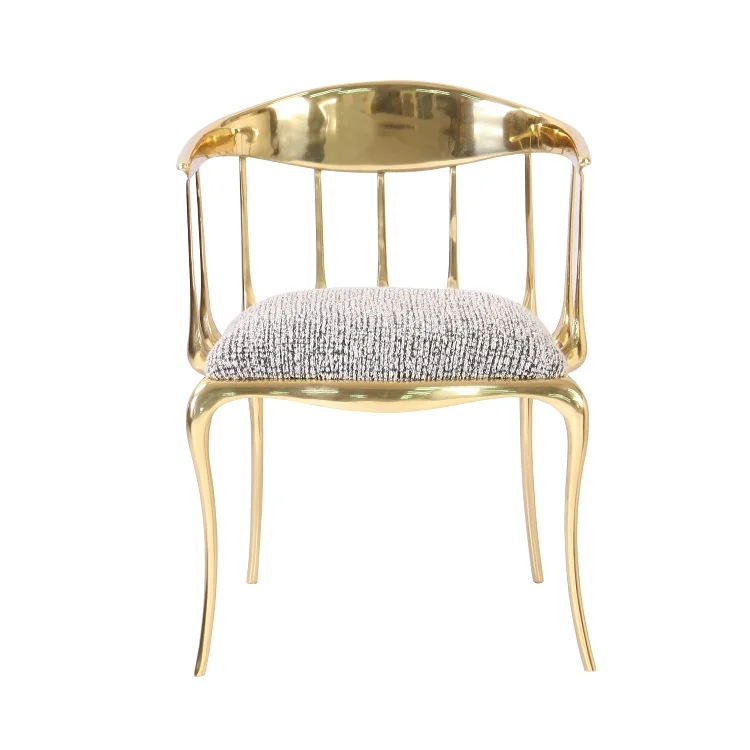 Modern Copper Art Luxury solid casting gold plated frame velvet upholstered armchair copper makeup brass dining chair