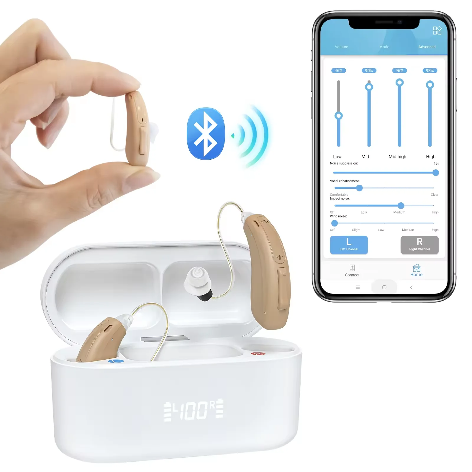 Blue tooth Digital BTE Hearing Aid Sound Amplifier Smart App Control Rechargeable Hearing Aid elderly For Deafness And Seniors