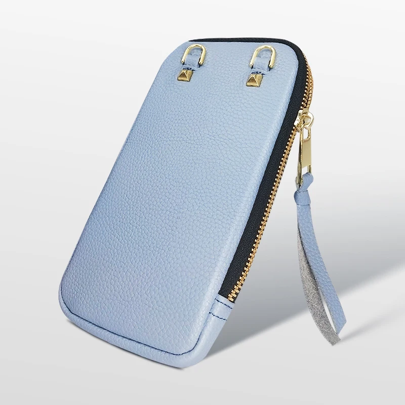 2022 New Fashion  Premium Full-Grain Pebbled Leather Crossbody Phone Bag With  Metal Zipper And Large Capacity