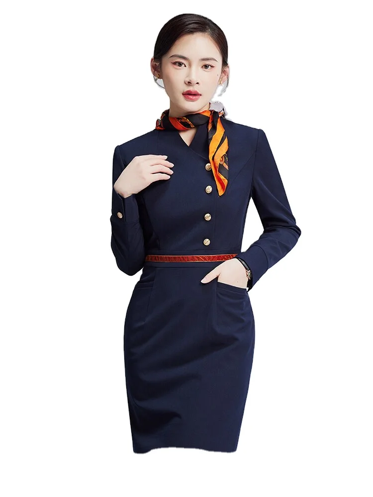 Custom High Quality Red Airline Uniform Flight Attendant Wear Air Pilot Stewardess Coat and Skirt Set For Stewardess