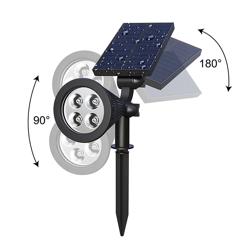 Outdoor Waterproof 4/7 RGB Led Adjustable Solar Motion Sensor Spot Light for Garden Landscape