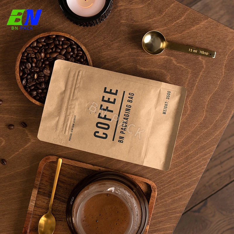 Custom Eco friendly 100% compostable bags cookie Food Grade Packaqing coffee bean pouch Kraft Paper Bag
