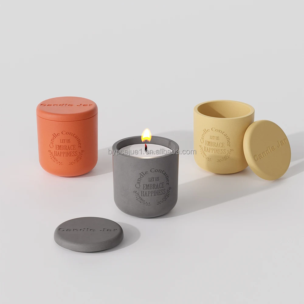 12oz Multicolor Candle Jars With Lids Custom Logo Heat-Resistant Concrete Ceramic Decorative Candle Jars For Home Hotel Bars