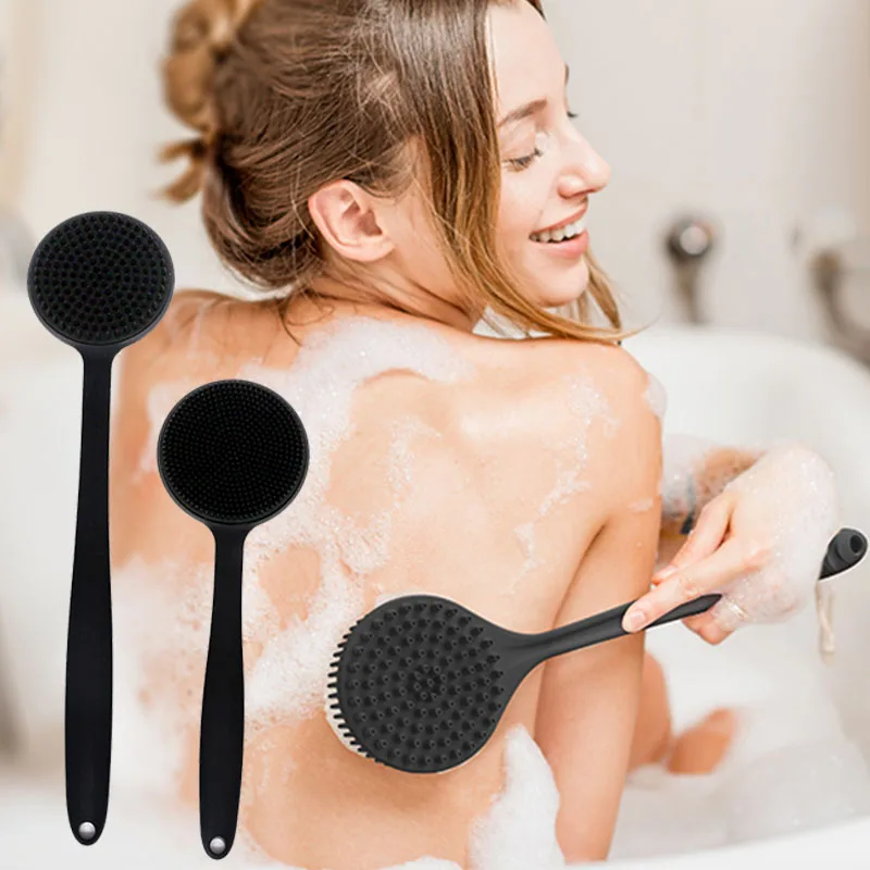 Durable Bath Long Handle Super Soft Silicone Back Scrubber Exfoliating Massage Shower Body Brush for Men and Women