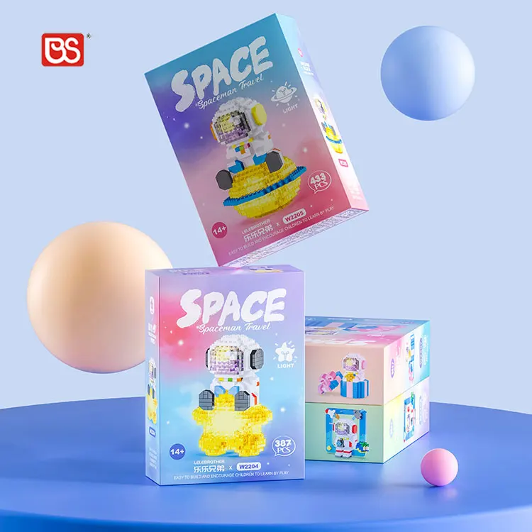 BS 387PCS Mini Bricks Led Lighting Kit Space Toys Micro Building Kits Astronaut With Diy Puzzle