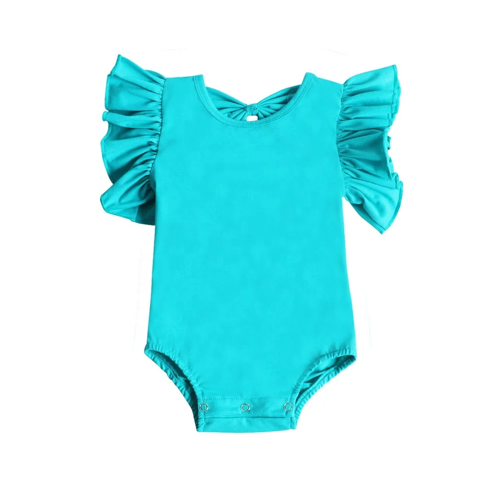 newborn baby romper knit cotton summer clothing Infant Baby ruffle romper back with bow knot baby girl flutter sleeves romper